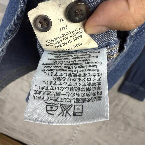 VTG Eddie Bauer Denim Button-Up Shirt Men Sz XL Tall Long Sleeve Pocket Western - Picture 7 of 12